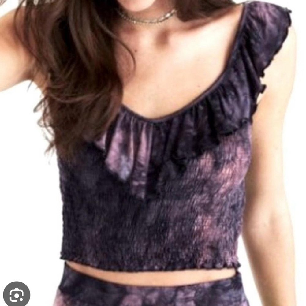 American Eagle Outfitters Tie Dye Crop Smock Ruffled Top XS